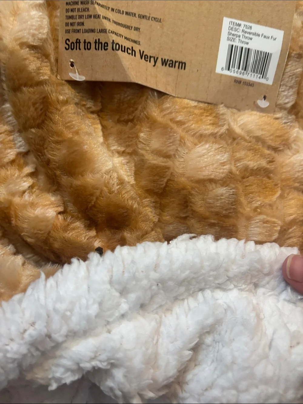 Reversible Faux Fur Sherpa Throw - Caramel Brown